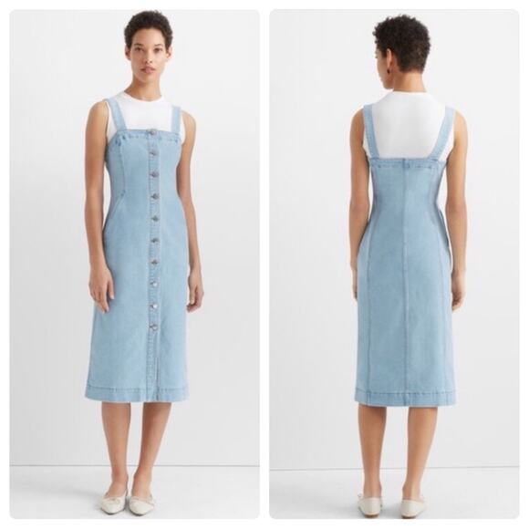 Club Monaco Denim Button Down Fitted Silhouette Vest Dress Pockets Stretch Sz 0 - Picture 1 of 15